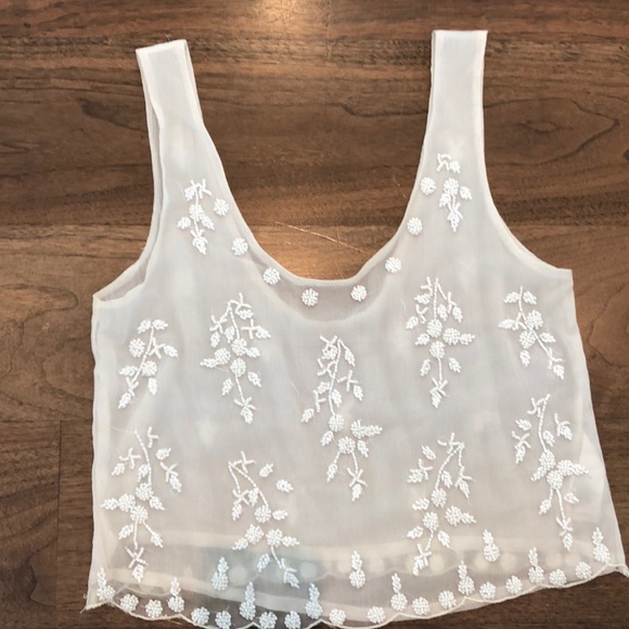 Topshop Tank Top/Singlet, Off White, Beaded Detail - Picture 6 of 9